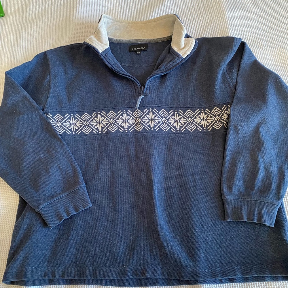 Vintage Y2K 90s Blue 100% cotton quarter zip knit sweater. Size L.